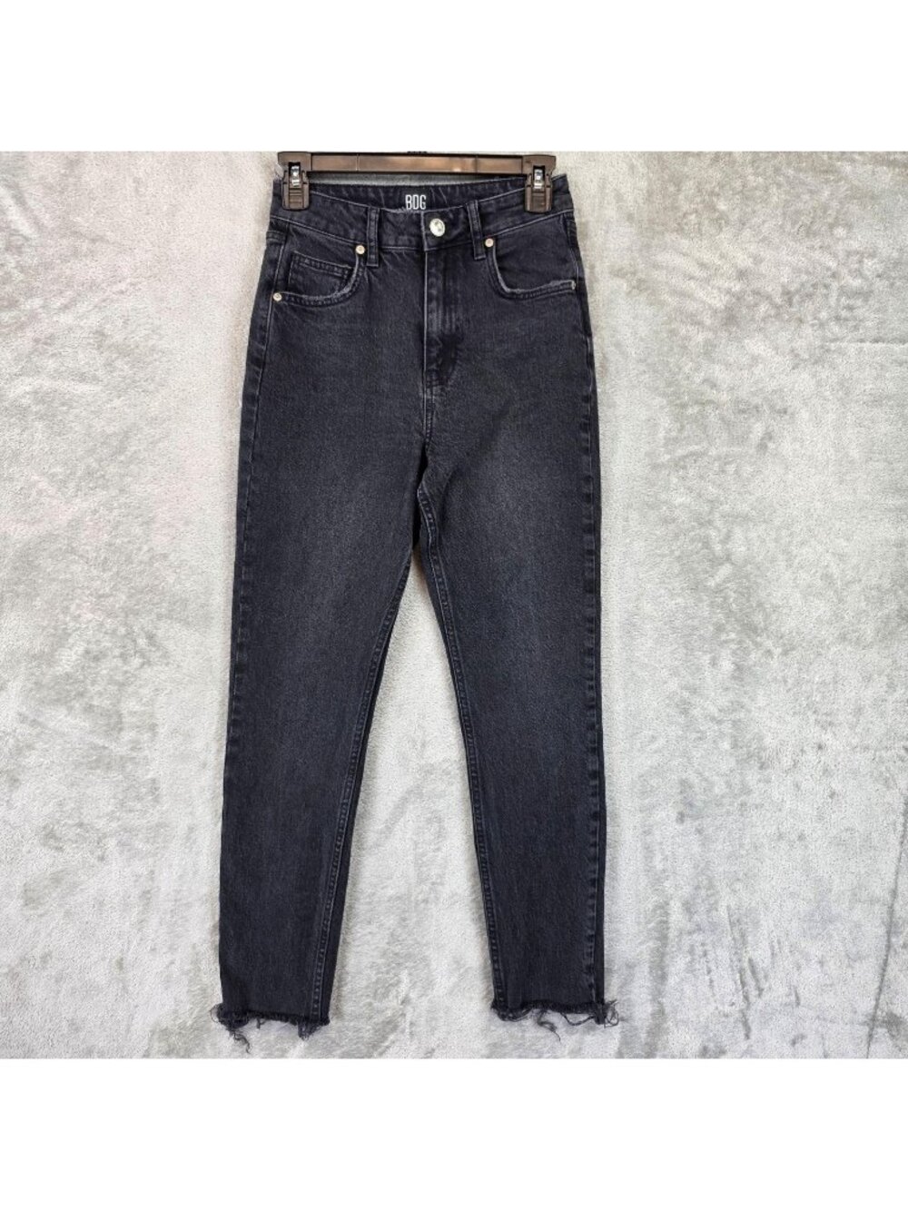 BDG Edie Slim Fit Jeans Womens 26 Gray Charcoal Wash High Rise Frayed Hem